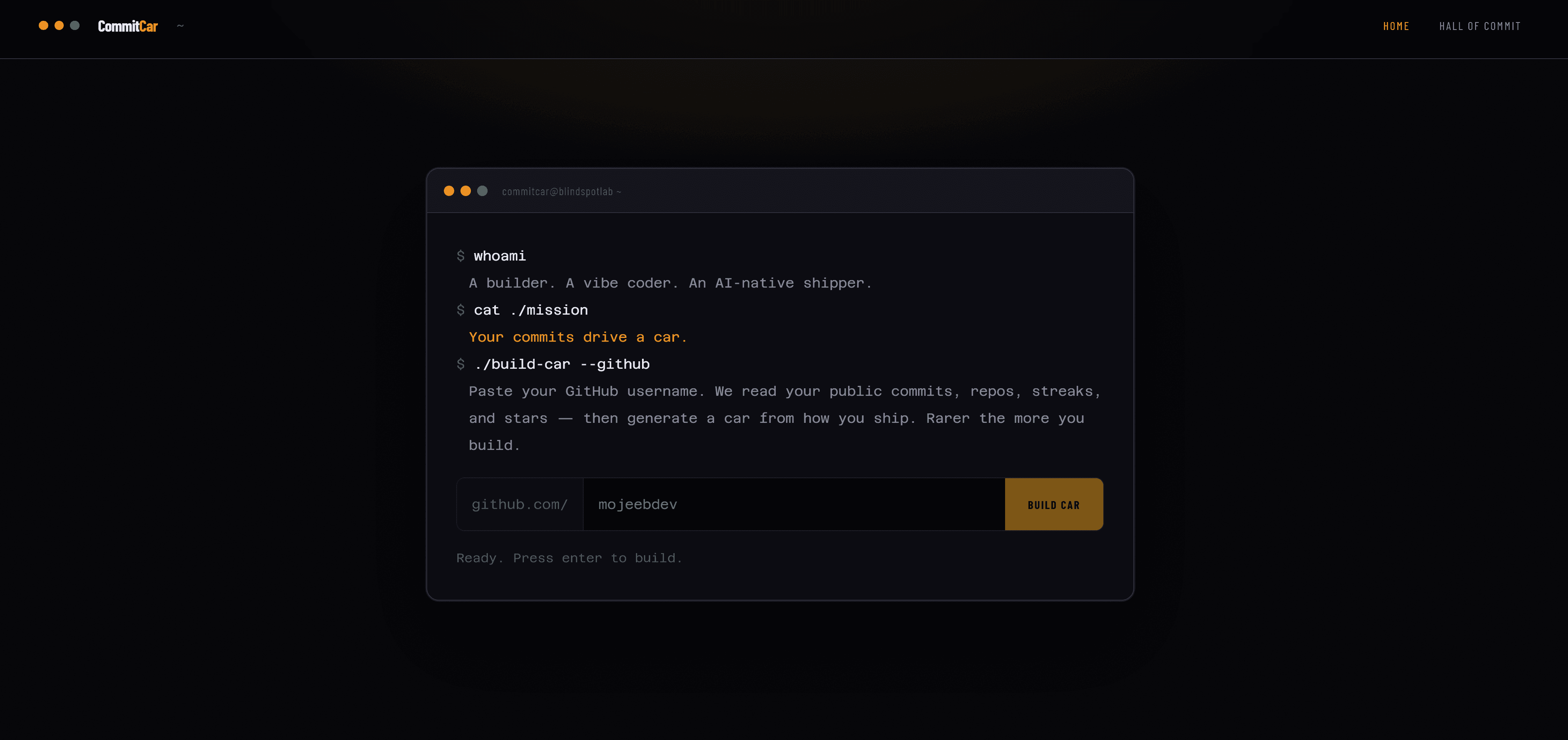 CommitCar product screen